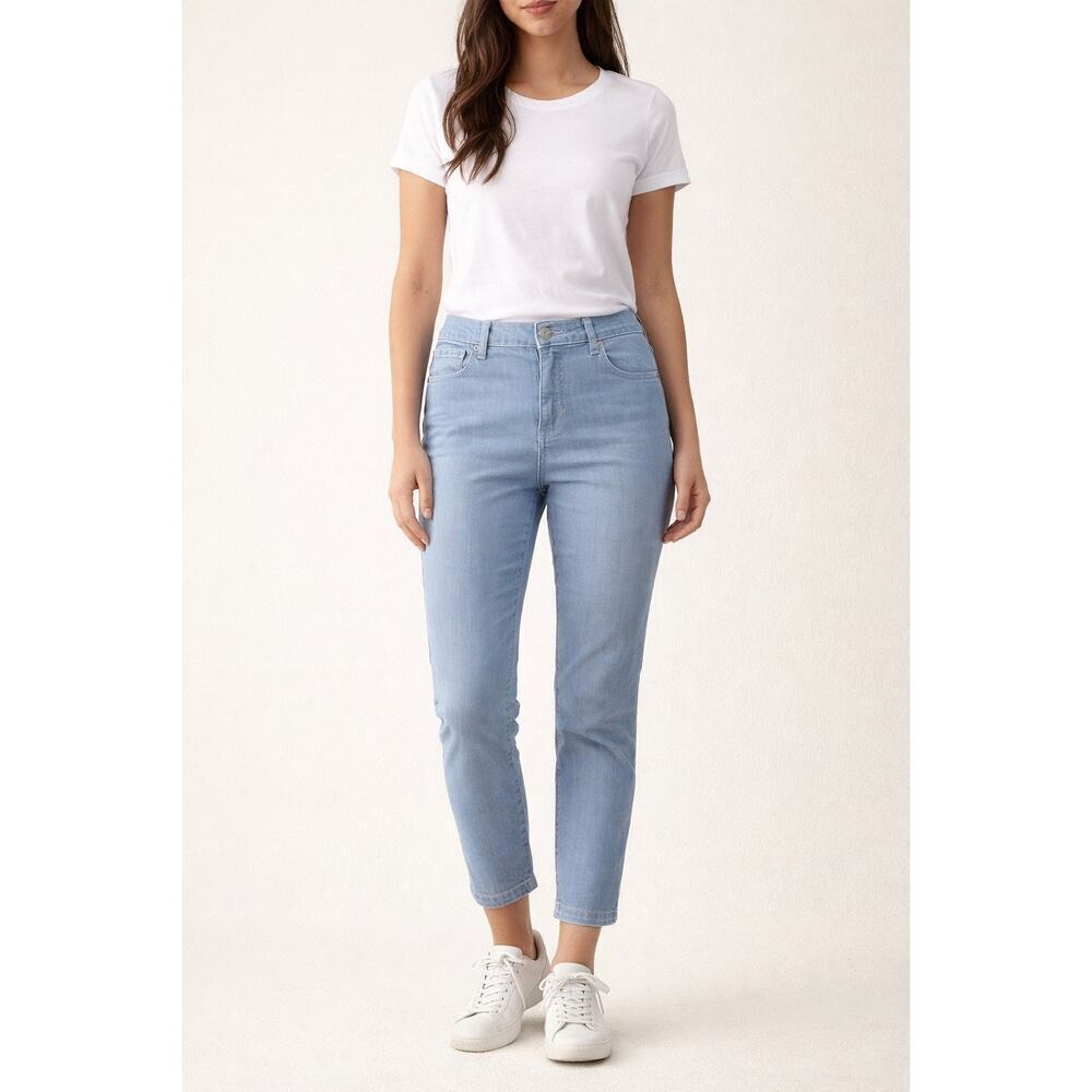 So slimming girlfriend ankle sz 1 (8) chambray stretch career casual pants chico